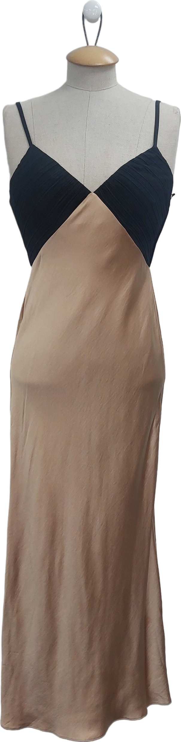 River Island Nude Satin And Plisse Maxi Dress UK 8