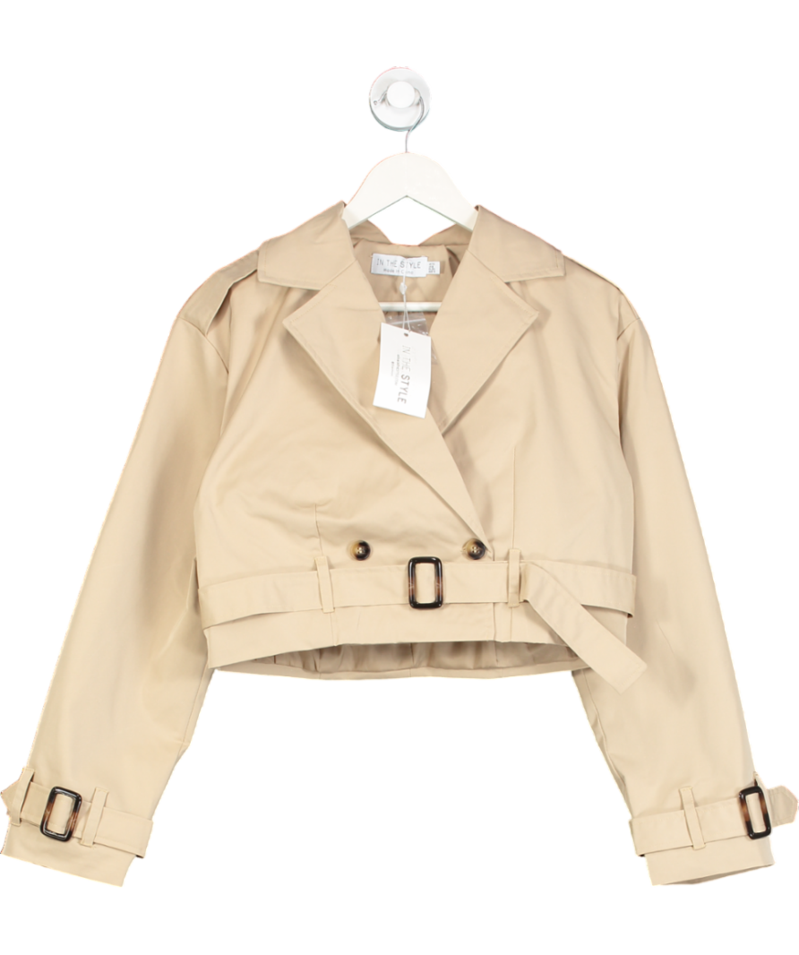 In The Style Beige Cropped Belted Trench Coat UK 10