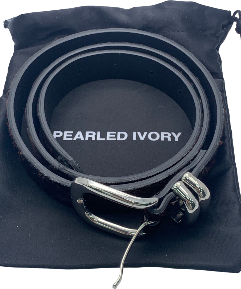 pearled ivory Brown Pony Hair Leather Belt UK S/M