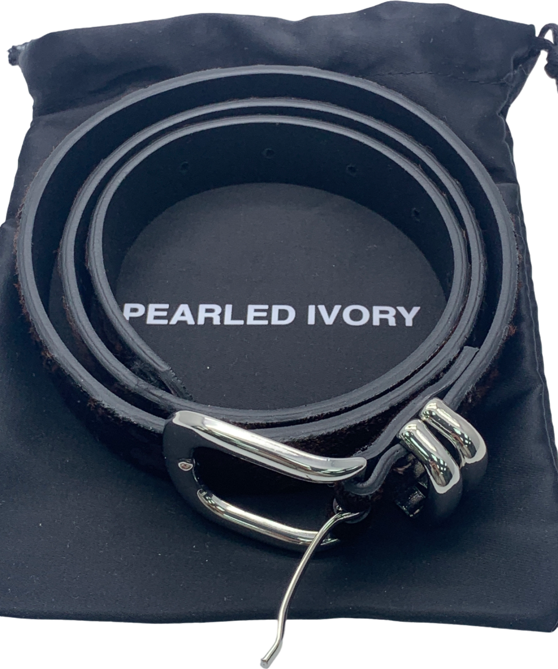 pearled ivory Brown Pony Hair Leather Belt UK S/M