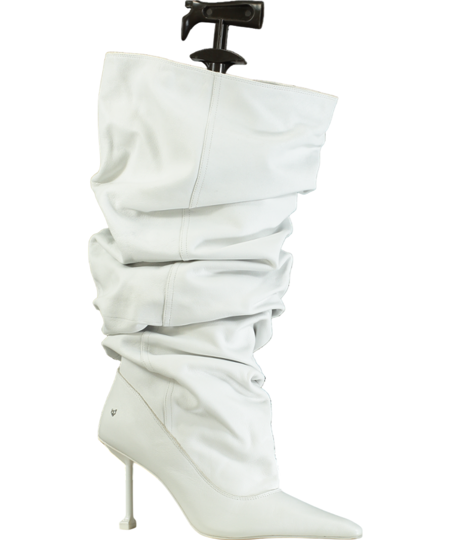 Naked Wolfe White Vern Nappa Cow Leather Ruched Boots UK 7 EU 40 👠