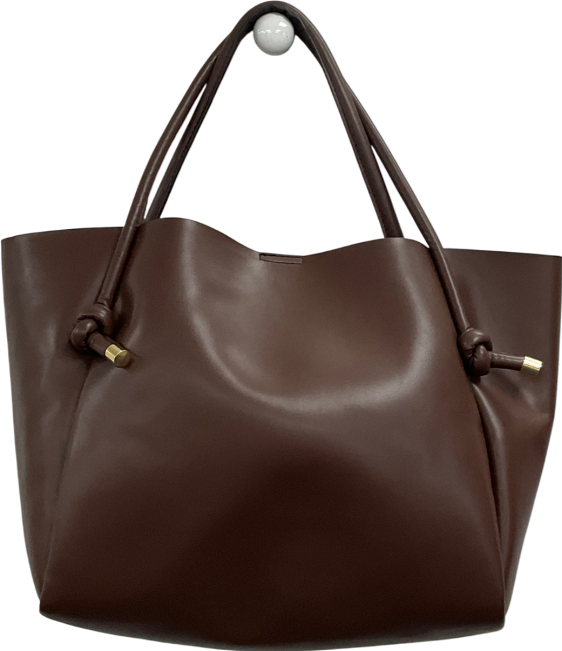 TU Chocolate Brown Faux Leather Knot Detail Shopper One Size