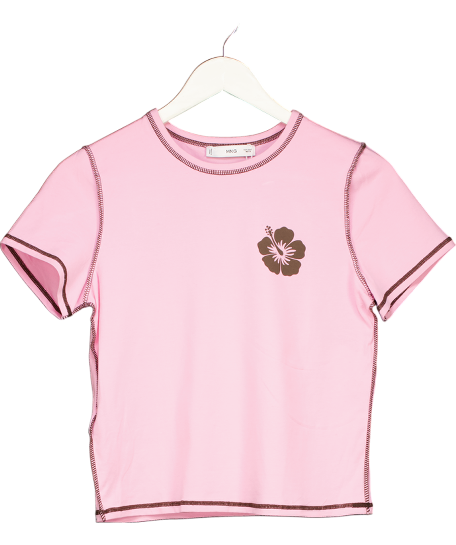 MANGO Pink Printed Cropped T-shirt UK M