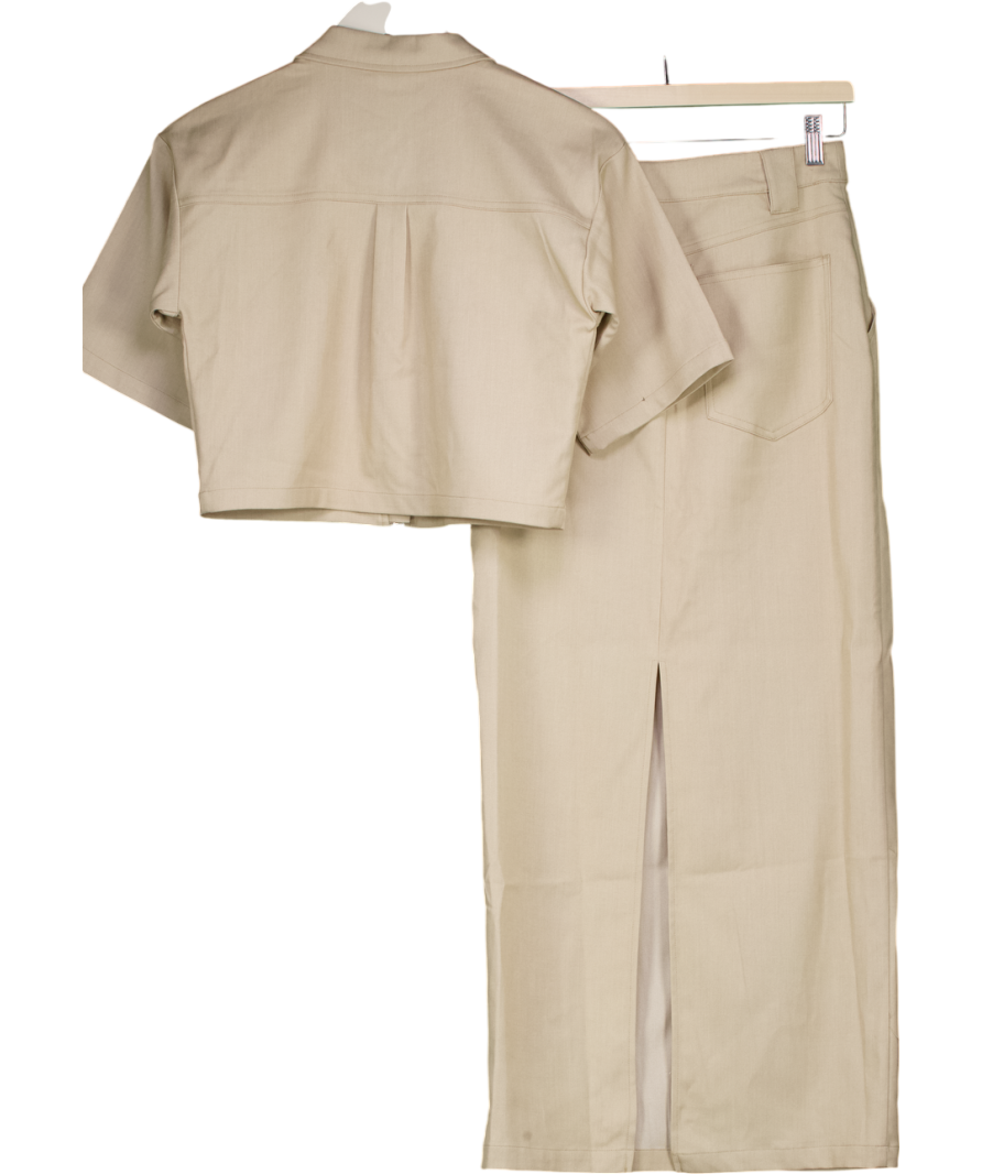 Uniqlo Beige Miley 2-piece Cropped Tailored Zip Shirt And Maxi Skirt Set UK 6