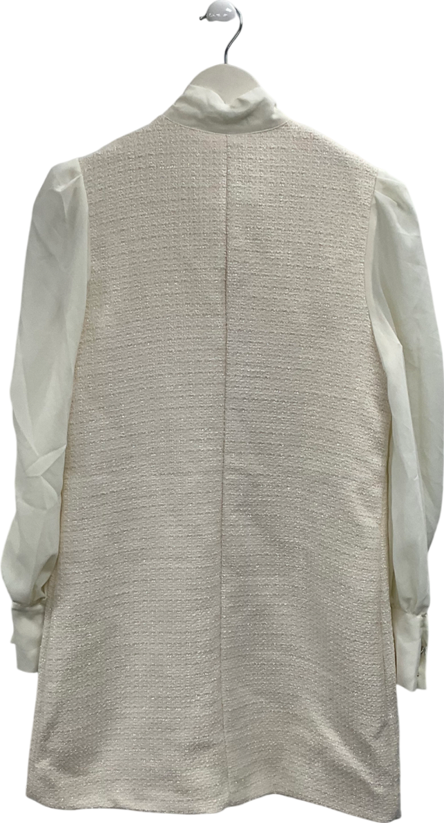 Cream Tweed Dress With Chiffon Sleeves UK S
