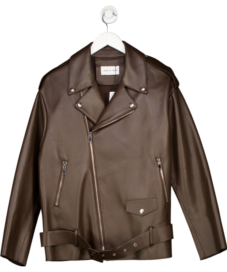 JANE & TASH Brown Leather Aviator Jacket UK M