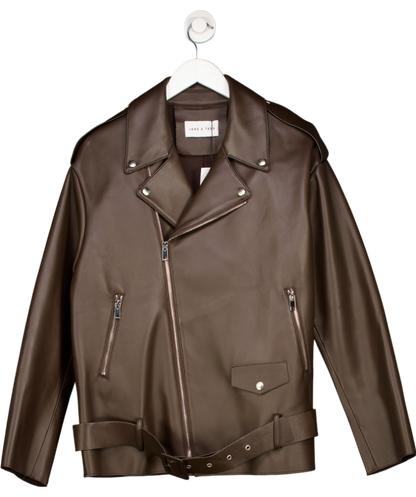 JANE & TASH Brown Leather Aviator Jacket UK M