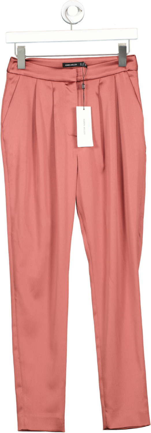 Karen Millen Dusty Pink Tailored Satin Slim Leg Trousers UK 6
