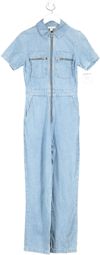 Topshop Blue Denim Short Sleeve Jumpsuit UK 6