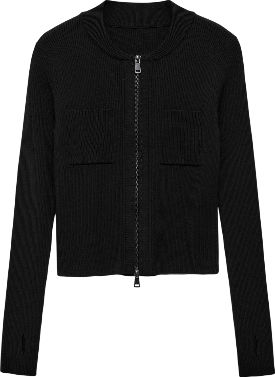 MANGO Black Fine Knit Zip Up Jacket UK M