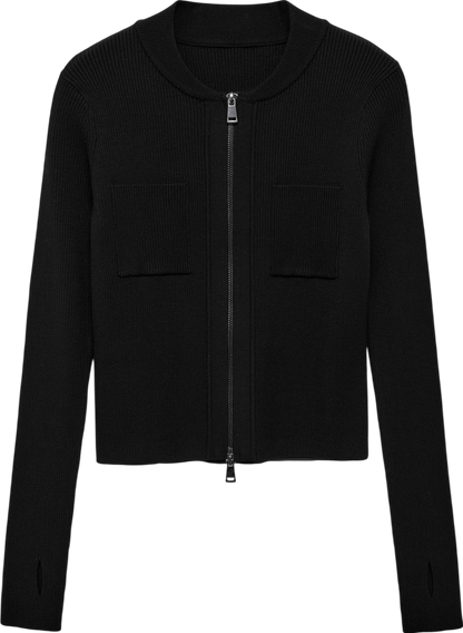 MANGO Black Fine Knit Zip Up Jacket UK M