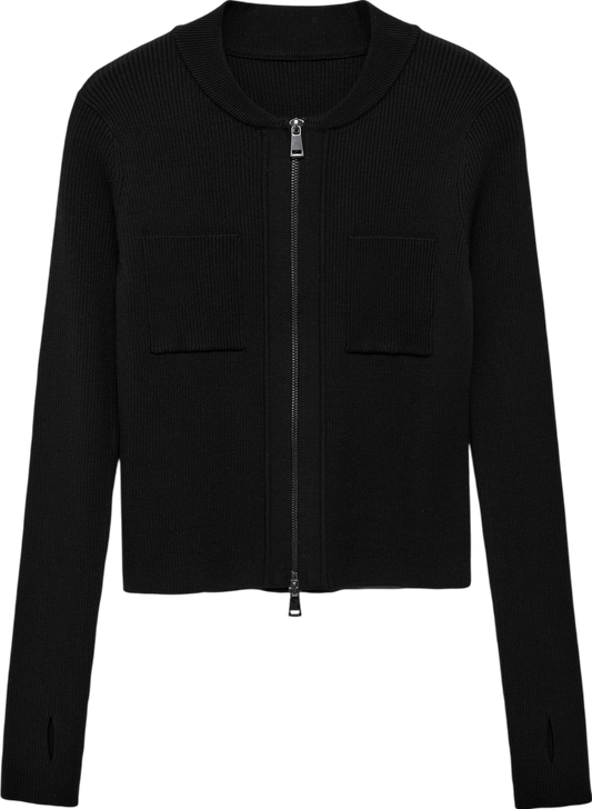 MANGO Black Fine Knit Zip Up Jacket UK M