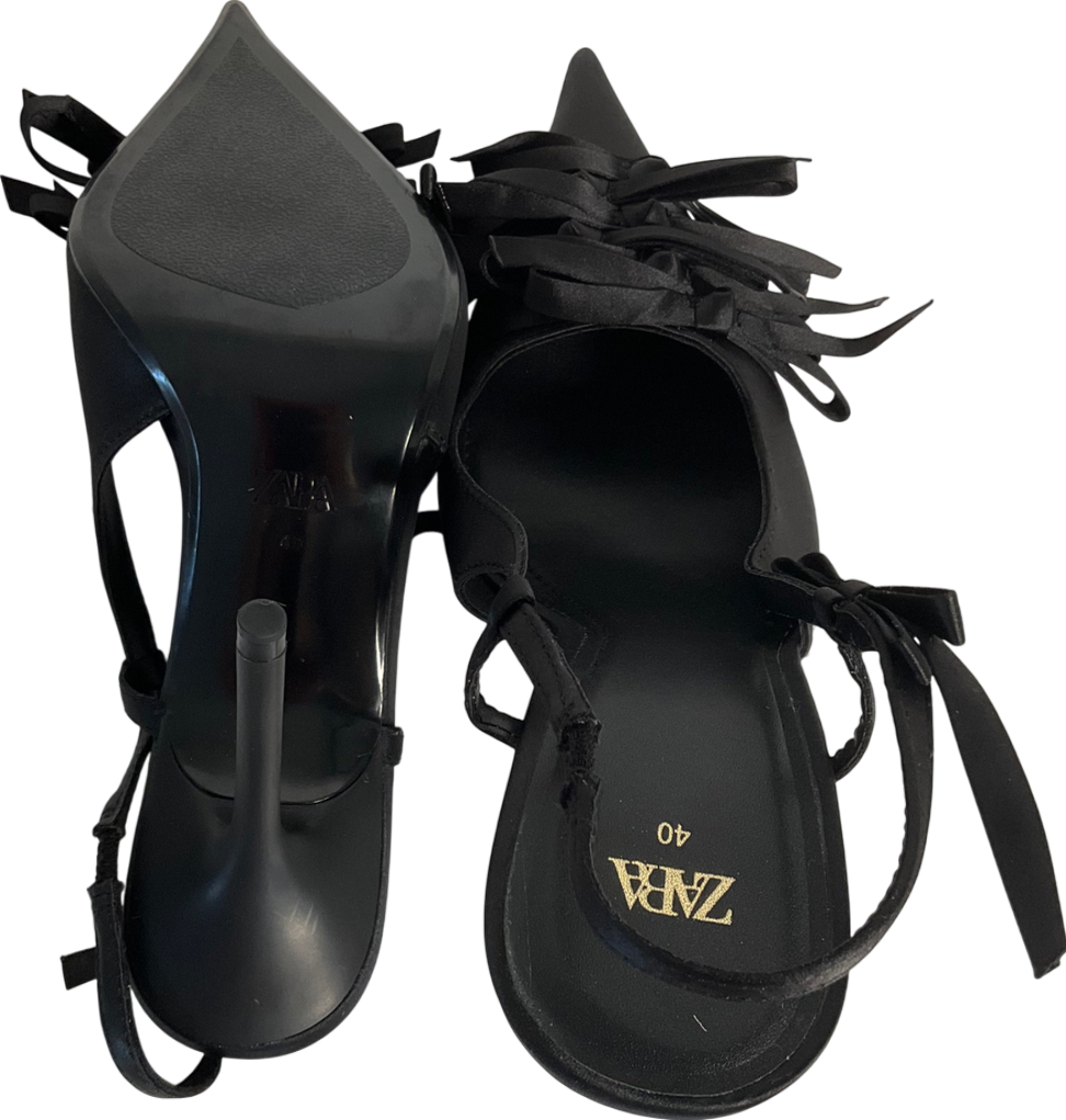 ZARA Black Multi Bow Detail With Buckle Fastening Heels UK 7 EU 40 👠
