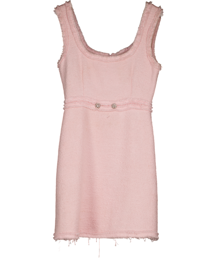 ZARA Baby Pink Boucle Tweed Mini Dress With Embellished Buttons UK XS