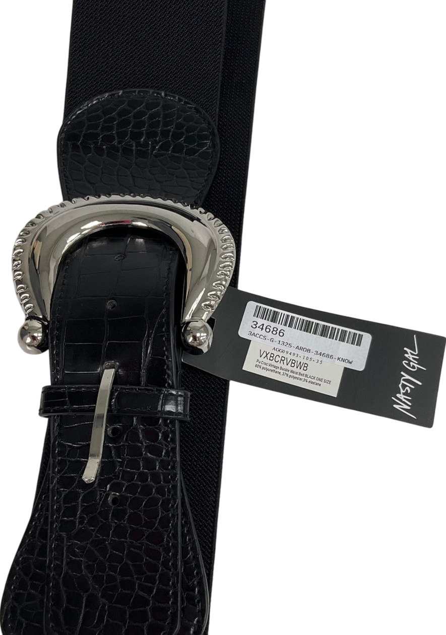 Nasty Gal Black Croc Vintage Buckle Waist Belt One Size