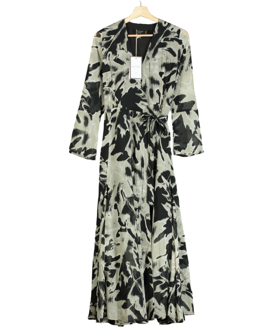 Religion Black Flash Print Wrap Maxi Dress UK XS