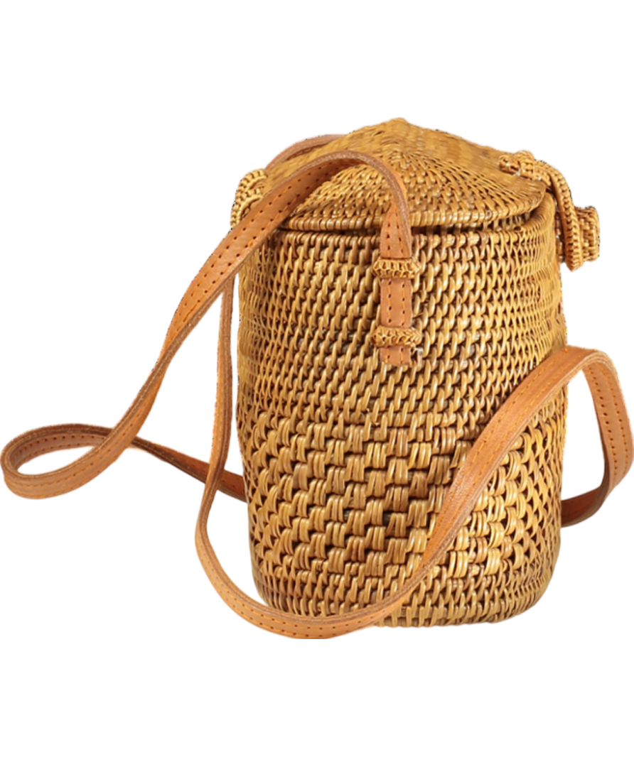 Brown Small Raffia Basket Bag