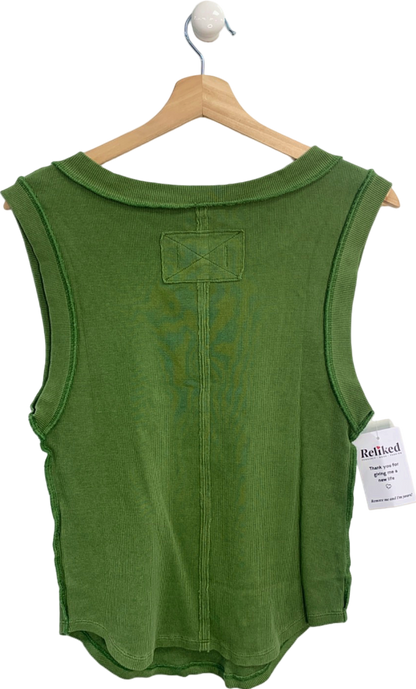 We The Free Green Sleeveless Henley Top L