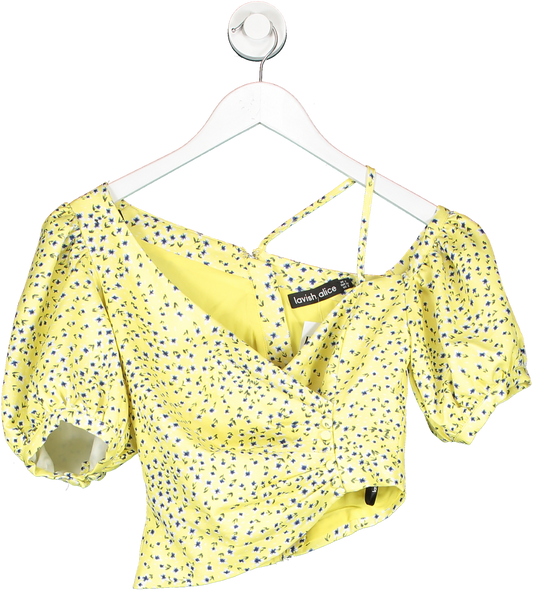 Lavish Alice Yellow Floral Wrap Top With Puff Sleeve UK 6