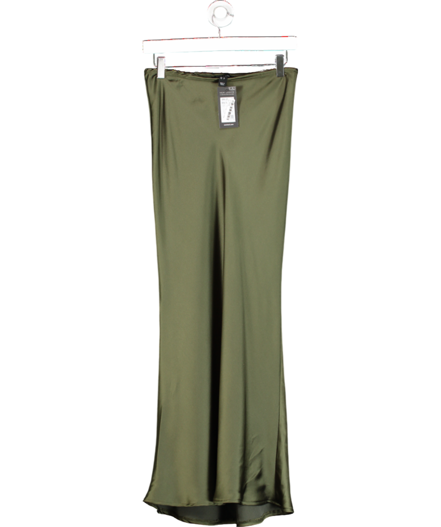 New Look Green Satin Midi Slip Skirt UK 8