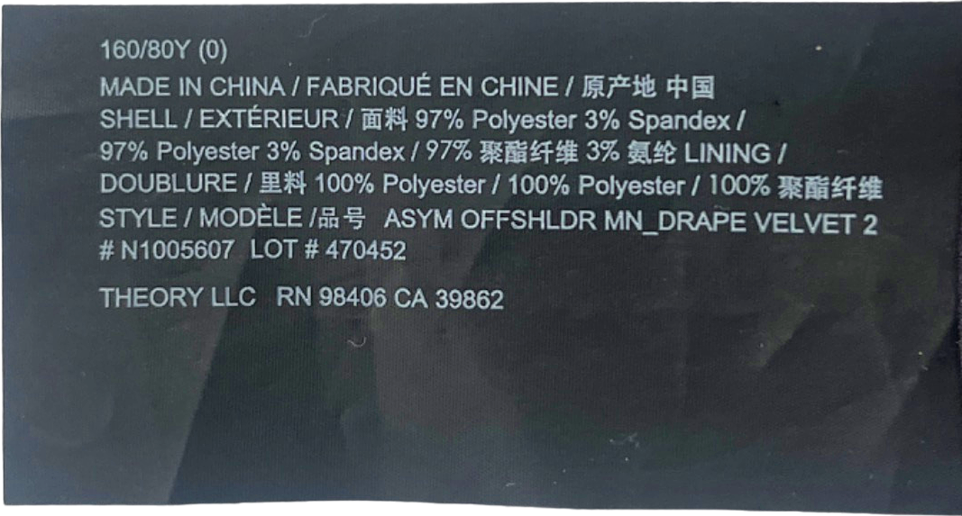 Theory Black Asymmetrical Off-Shoulder Drape Velvet 2 Dress UK 8