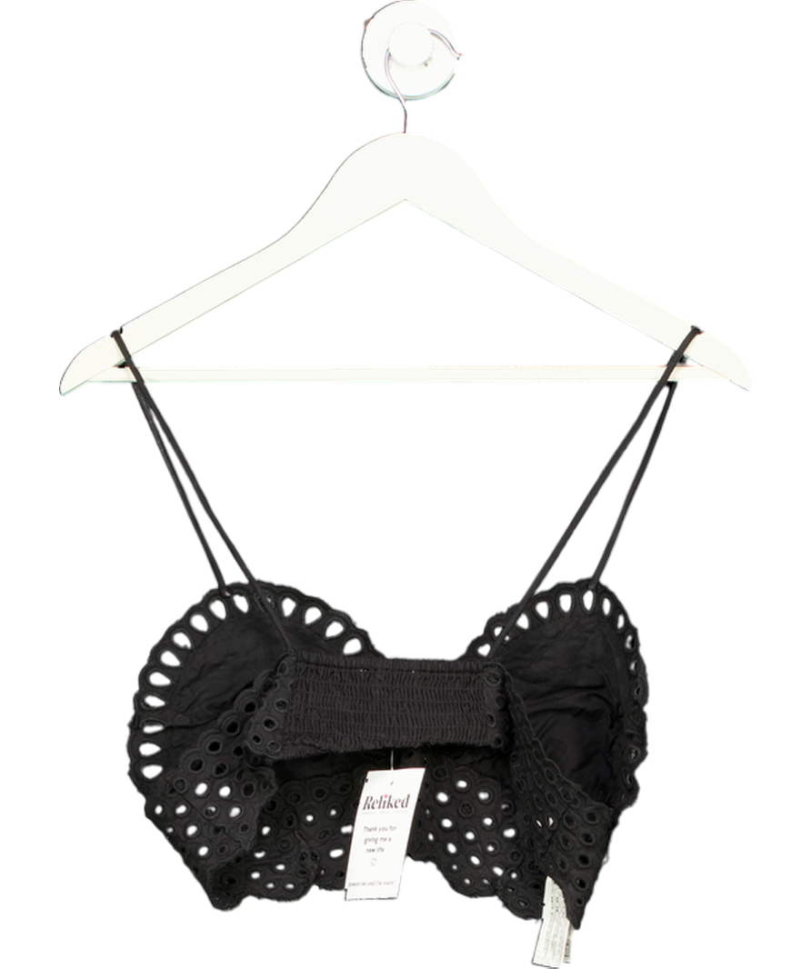 MANGO Black Broderie Bralette Top UK M