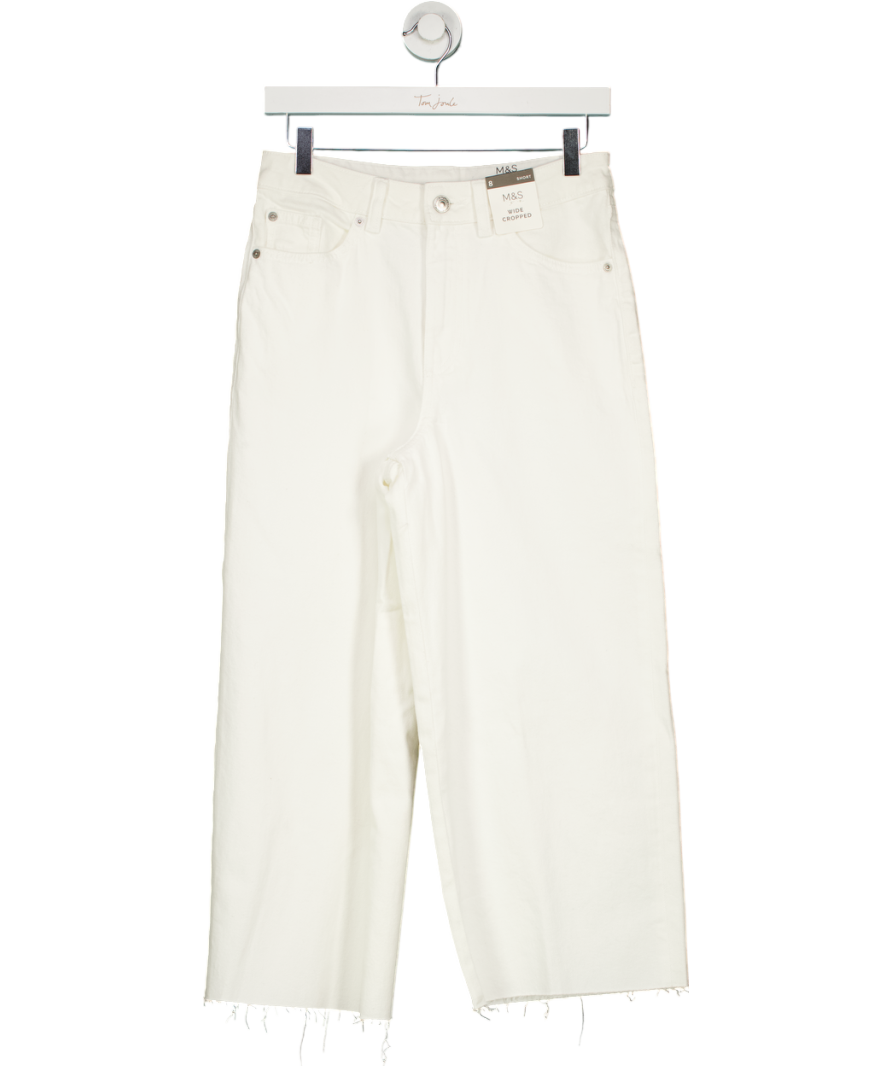 M&S White Short Leg Cropped Wide Leg Jeans UK 8