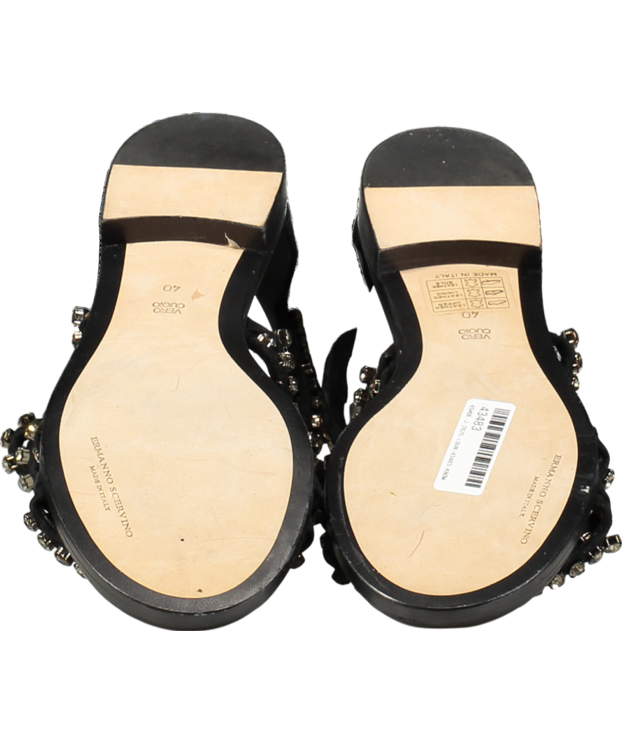 Ermano Scervino Black Leather Crystal Embellished Gladiator Sandals UK 7 EU 40 👠