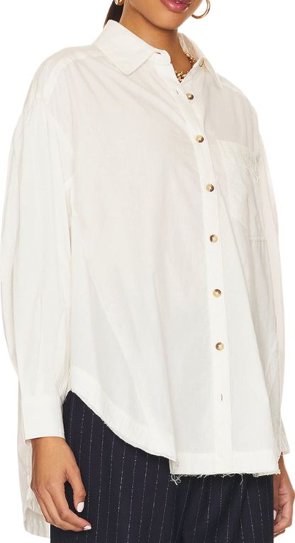 Free People Cream Ivory Cotton Happy Hour Cotton Poplin oversize Shirt UK XL