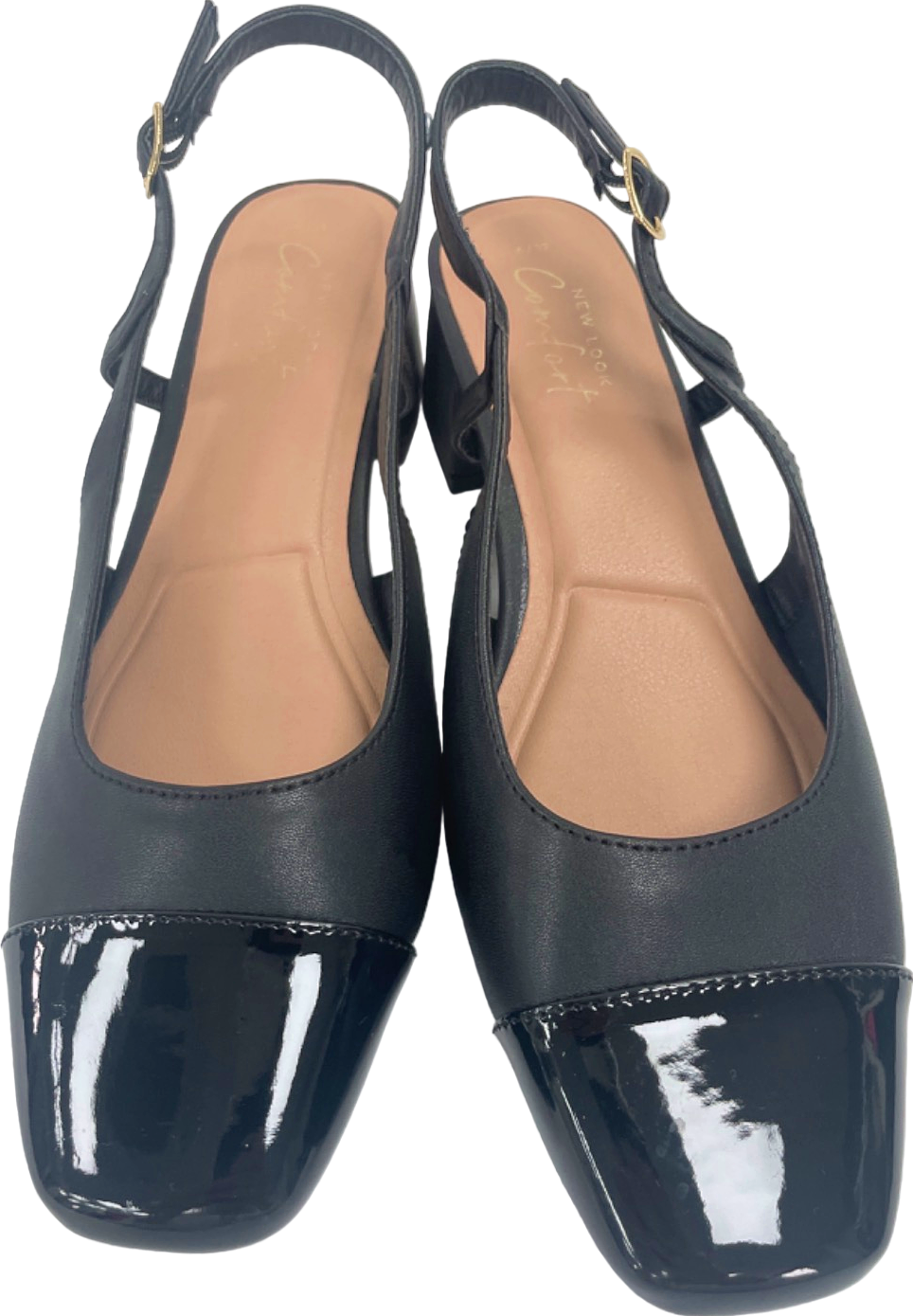 New Look Black Comfort Low Block Heel Slingback Shoes Size UK 6