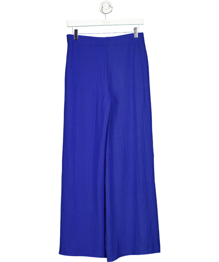 MANGO Blue Flowy Straight Fit Trousers UK M