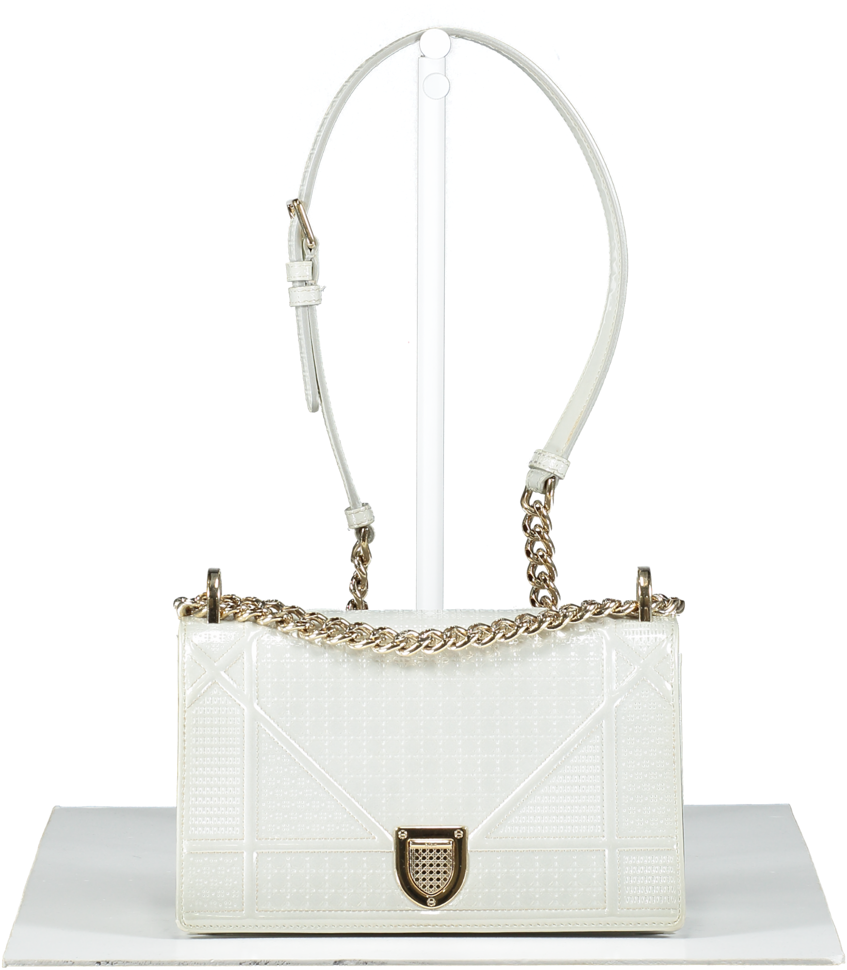 Dior Diorama White Pearl Patent Leather Crossbody Bag