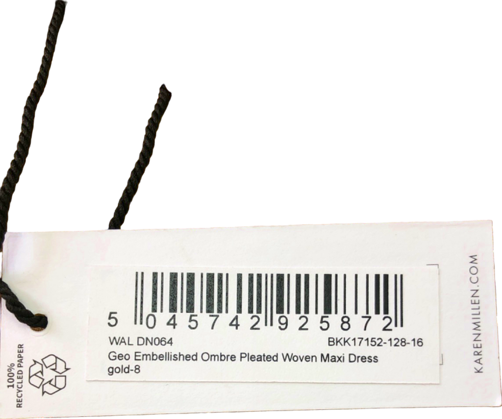 Karen Millen Gold Geo Embellished Ombre Pleated Woven Maxi Dress UK 8