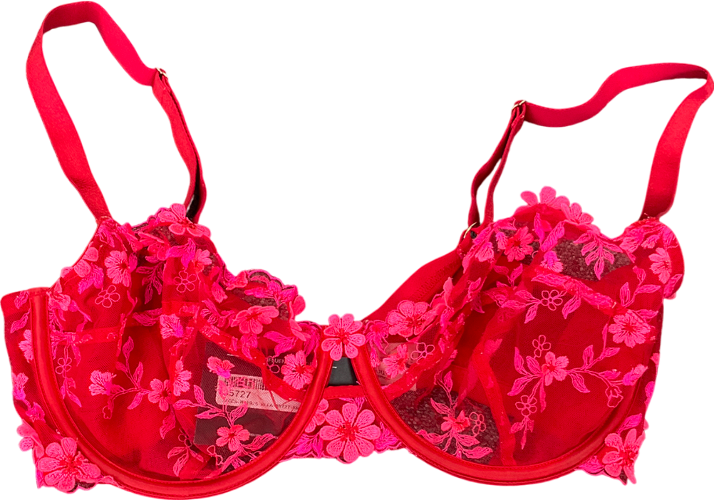 boux avenue Red Eladie Sheer Embroidered Balconette Bra UK 36F