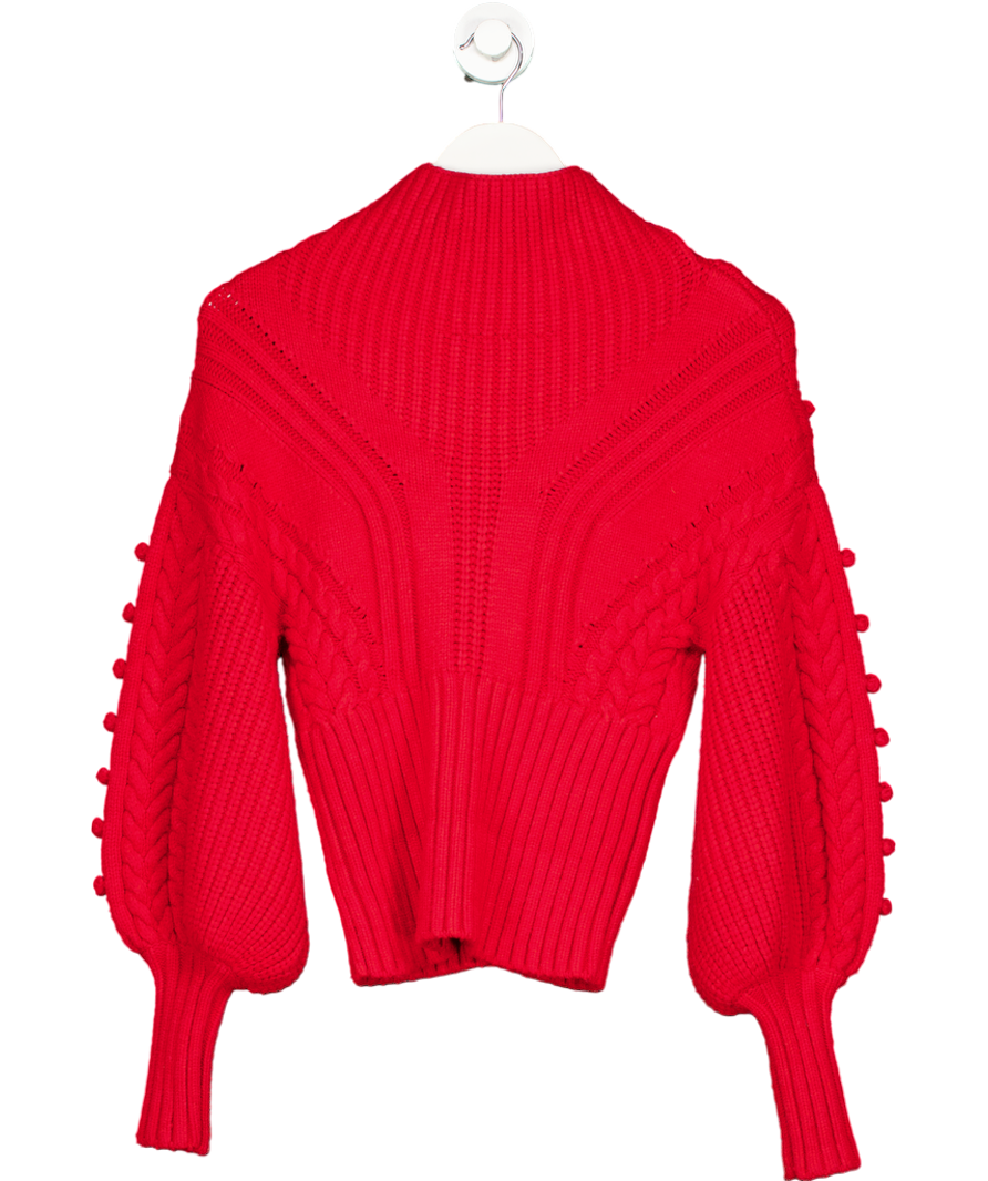 Karen Millen Red Bobble Detail Balloon Sleeve Cable Knit Viscose Blend Jumper UK XS