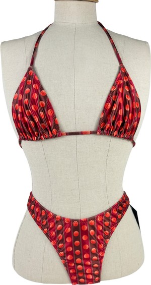 LOLEIA Raspberry Red And Brown Spotty Bikini UK XS/S