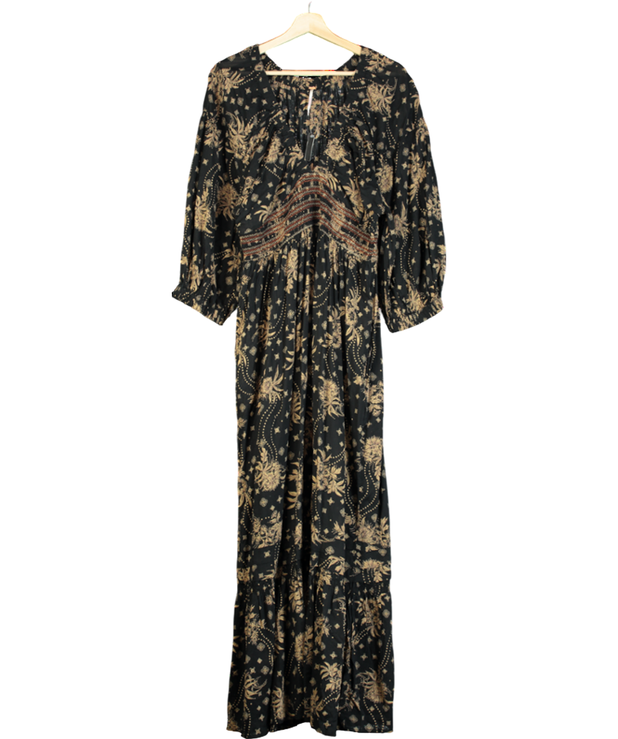 Free People Black Golden Hour Maxi Dress UK L