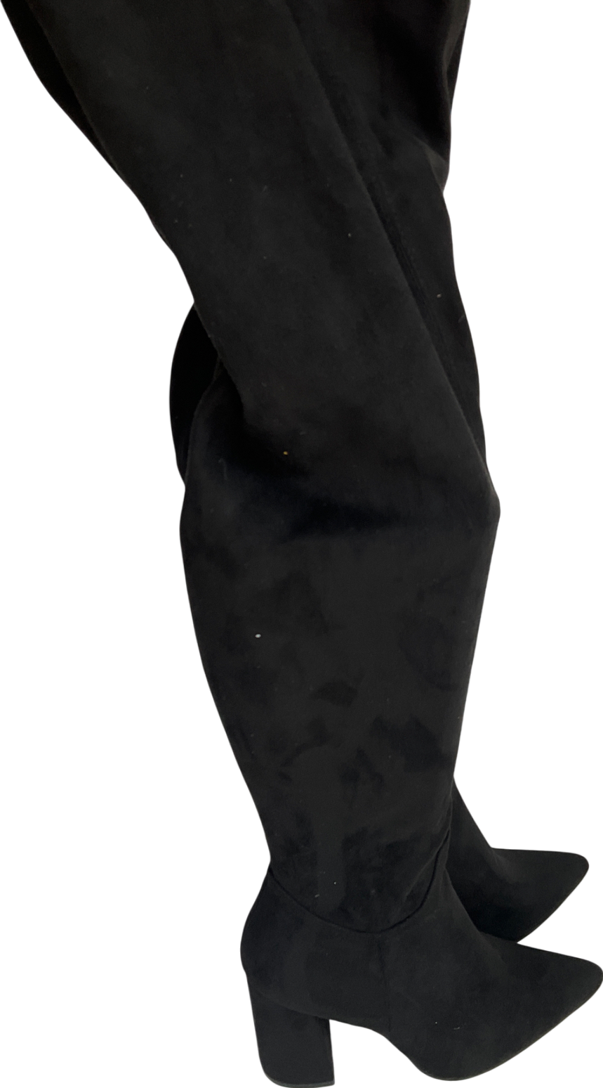 PrettyLittleThing Black Wide Fit Point Toe Over The Knee Boots UK 8 EU 41 👠