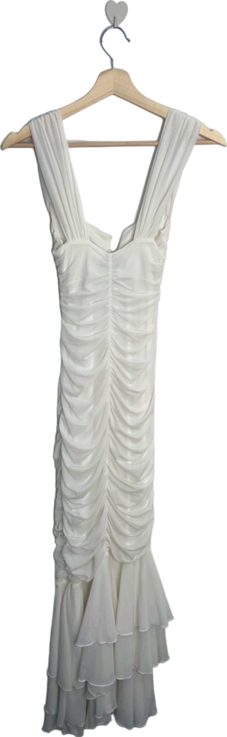 Michael Costello White Ruched Bodycon Dress UK 4