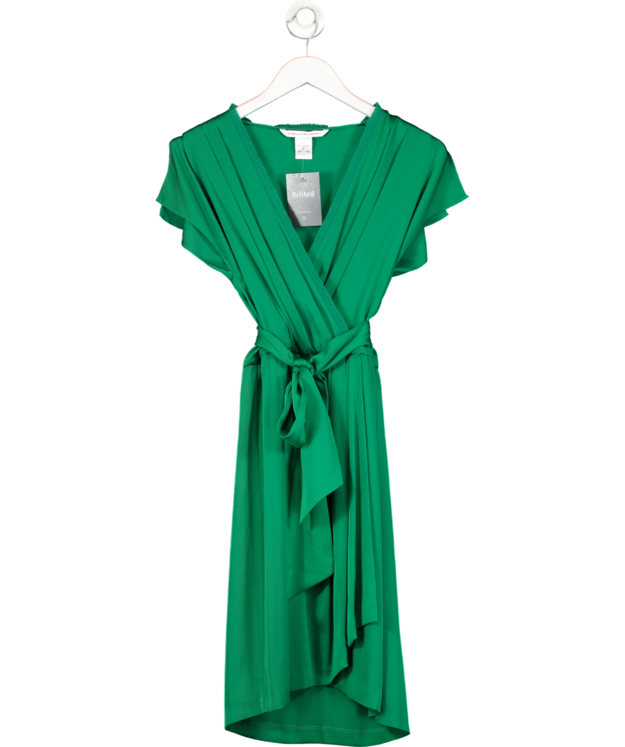 Diane von Furstenberg Green Stretch Silk Wrap Dress UK 8