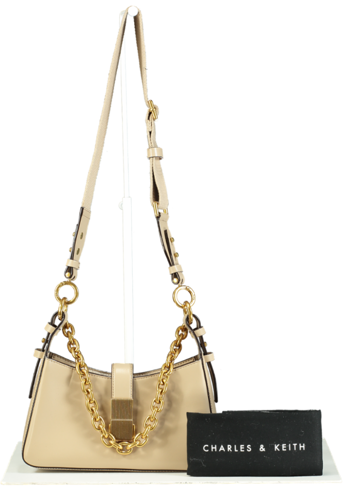 Charles & Keith Beige Chain Strap Shoulder Bag