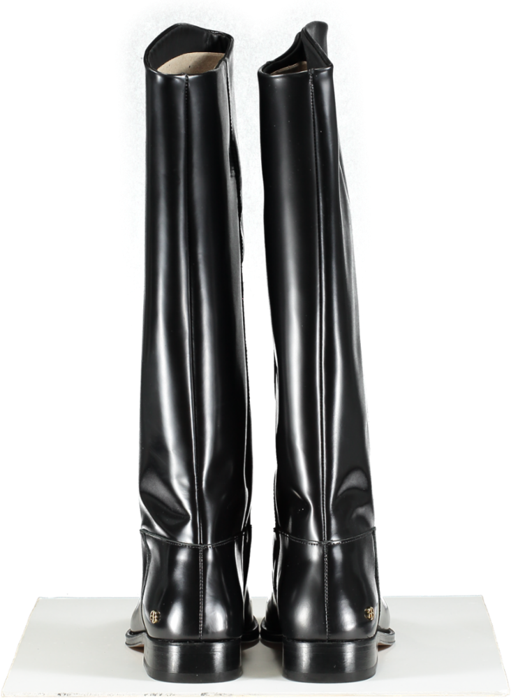 Anine Bing Black High Shine Leather Riding Boots With Gold Logo BNIB UK 5 EU 38 👠