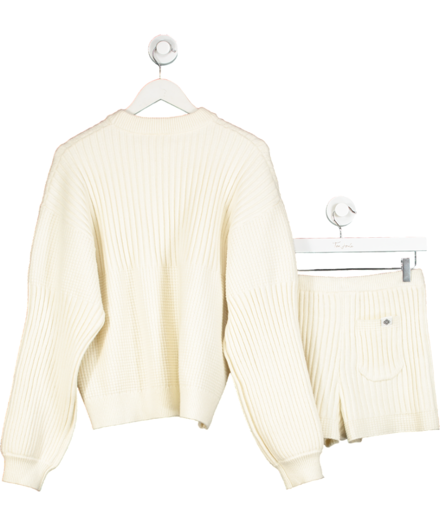 The Couture Club Cream Contrast Knit Oversized Sweater And Mini Shorts Set UK 10