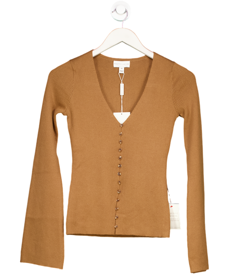 PRETTY LAVISH Brown Tia Knit Cardigan UK XS