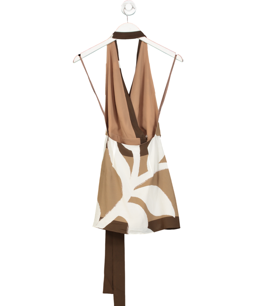 SIR Brown The Label Portia Printed Silk Satin Wrap Dress UK 6