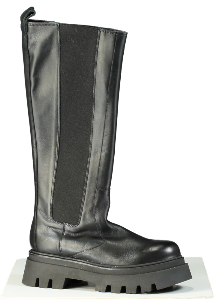 ALOHAS Black Leather Chunky Knee High Boots UK 7 EU 40