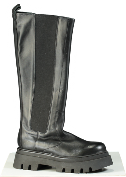 ALOHAS Black Leather Chunky Knee High Boots UK 7 EU 40