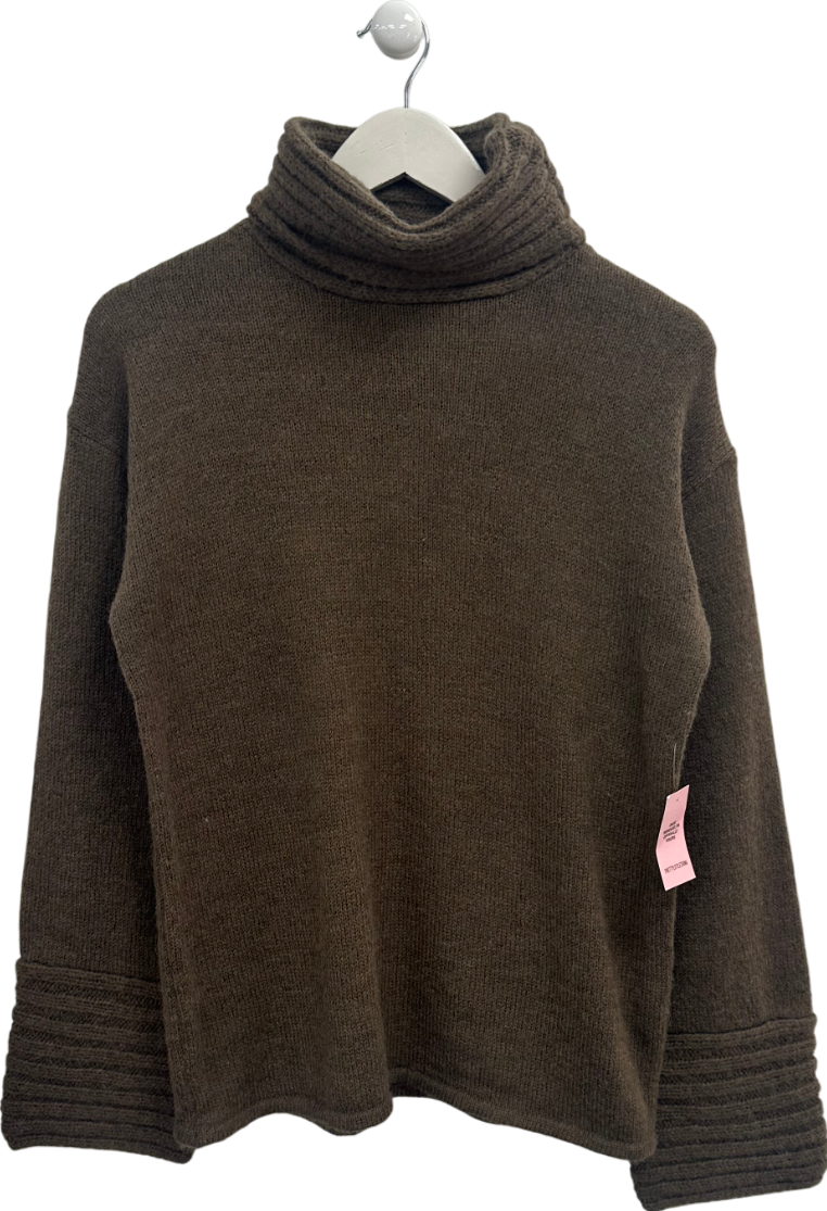 PrettyLittleThing Brown Chocolate Textured Knit Roll Neck Oversized Jumper UK S