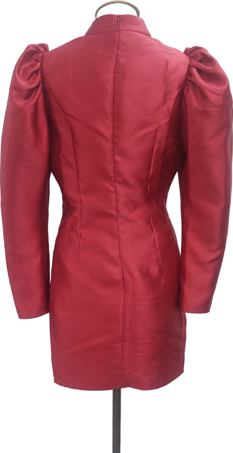 BY MALINA Red Satin puff sleeve Catalina Mini Dress UK S
