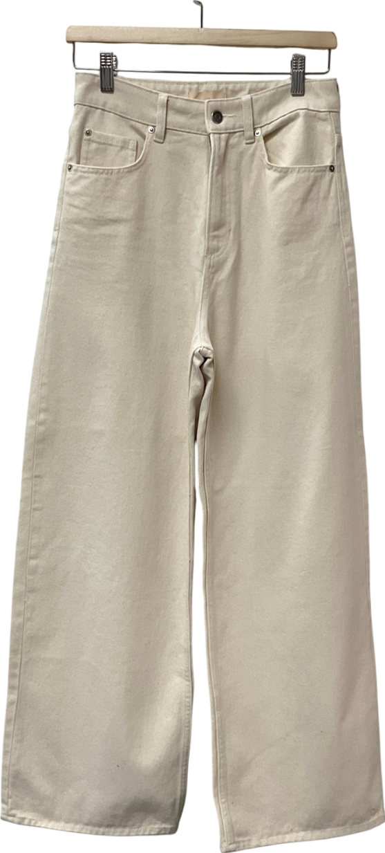 H&M Cream Wide High Cropped Jeans UK 6